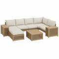 4-teiliges Gartenlounge-Set aus massivem Akazienholz in Natur mit cremefarbenen Polyesterkissen L-Form 300 x 230 x 75 cm