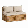 Garten-Loungesofa 2-Sitzer Beige Akazienholz mit Polyesterkissen 140 x 70 x 75 cm
