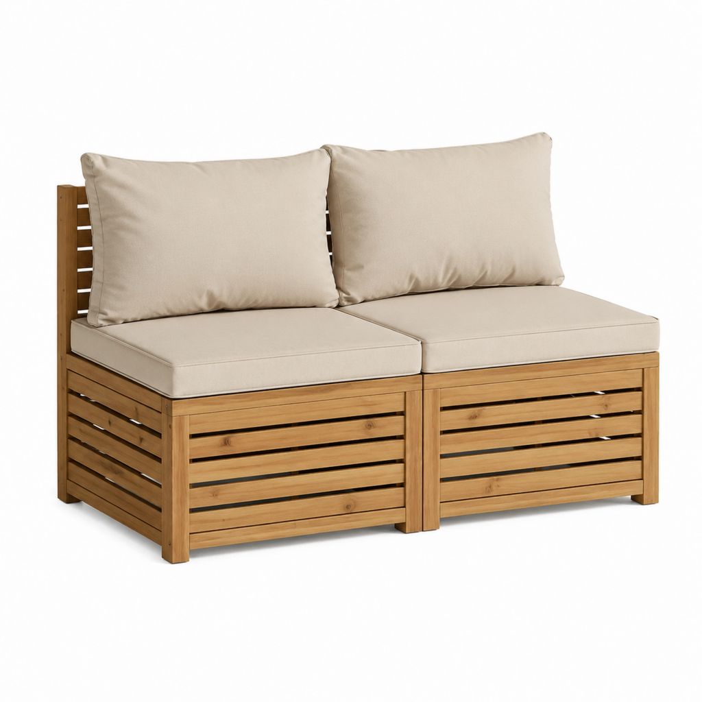 Garten-Loungesofa 2-Sitzer Beige Akazienholz mit Polyesterkissen 140 x 70 x 75 cm