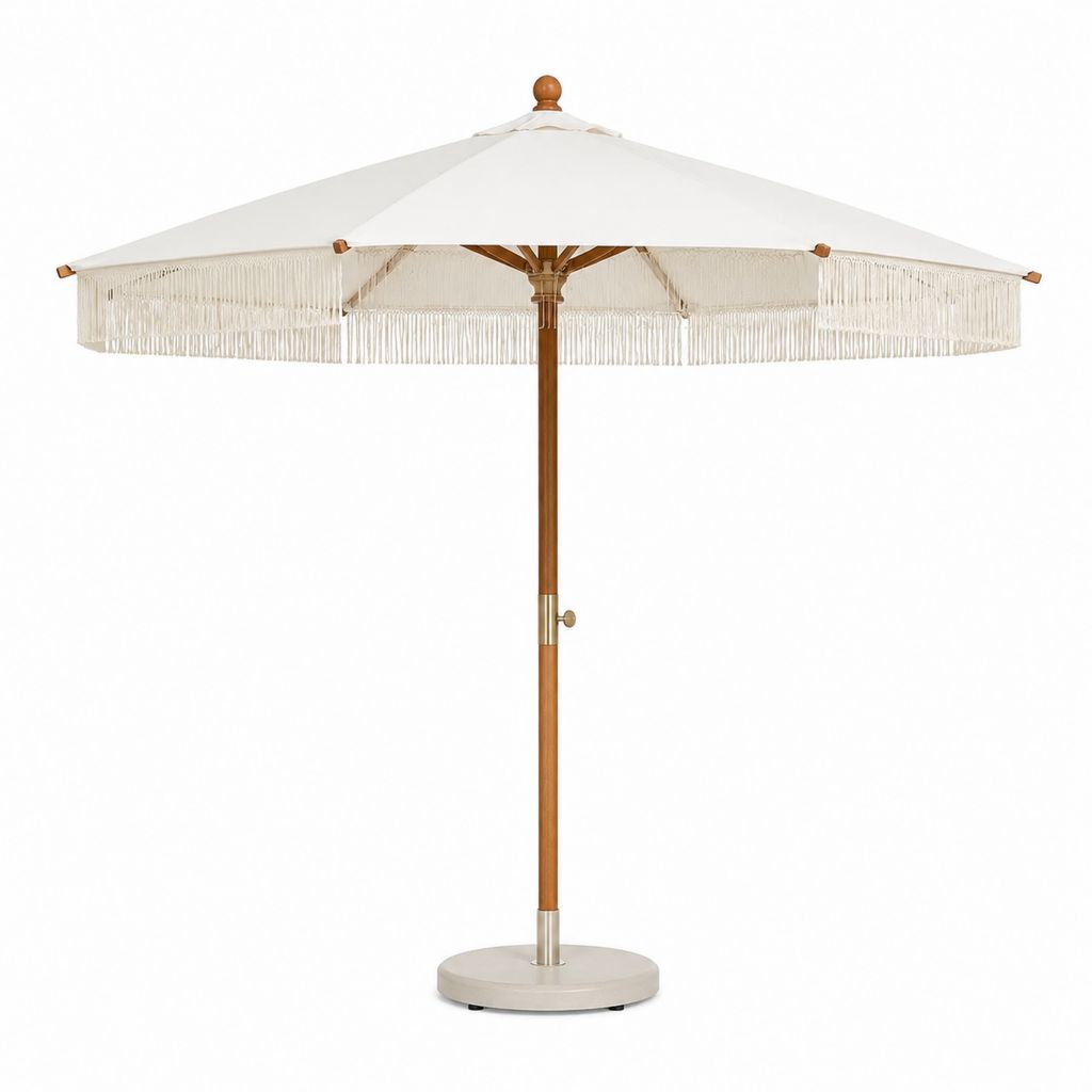Sonnenschirm Set mit Schirmständer Cremeweiß Polyester Eukalyptusholz Rund Ø 300 cm Höhe 250 cm