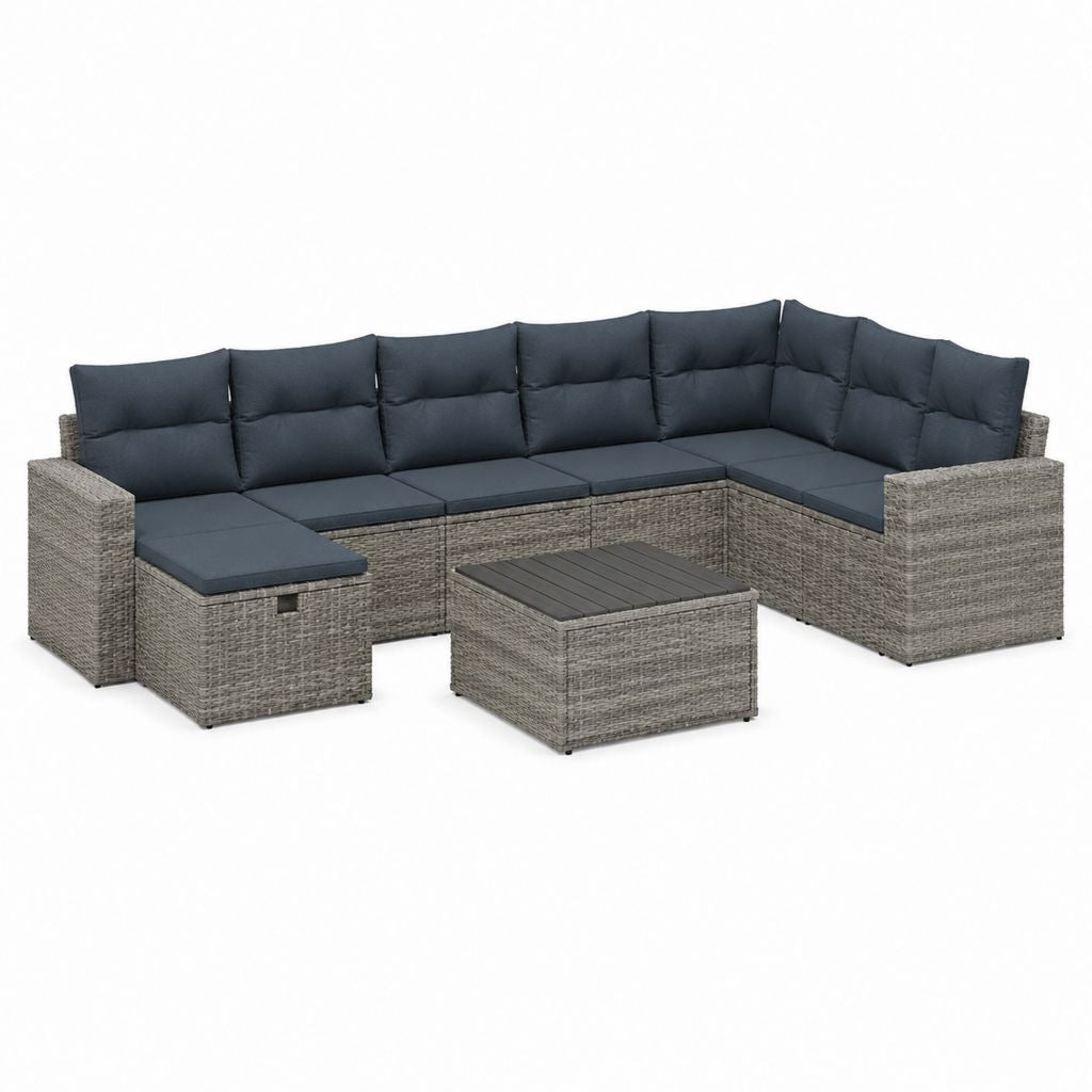 7-teiliges Gartenlounge-Set Grau Dunkelgrau aus PE-Rattan U-Form 250 x 190 x 65 cm