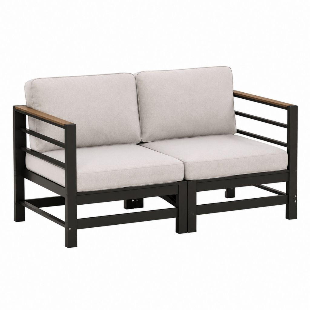 2-Sitzer Gartensofa Set Beige mit Stahlrahmen 126 x 70 x 75 cm