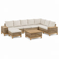Gartensofa Lounge-Set 7-teilig Beige Braun aus PE-Rattan und Akazienholz mit Couchtisch 370 x 230 cm