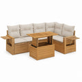 Gartenlounge Ecksofa Set Natur Beige Massives Akazienholz L-Form 220 x 220 cm