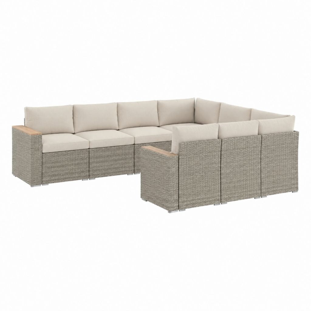 Gartenlounge Set U-Form Grau Beige Polyrattan Aluminium 280 x 210 x 70 cm