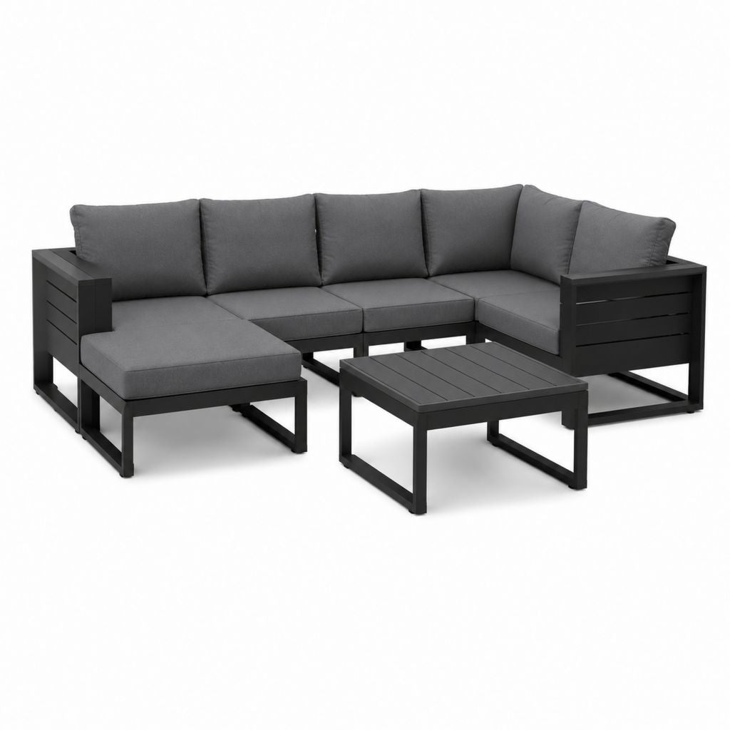 5-teiliges Gartenlounge Set Anthrazit Aluminium L-Form 280 x 210 x 65 cm mit Couchtisch