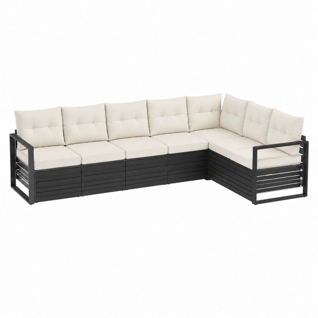 6-teiliges Garten-Lounge-Set Creme Anthrazit Aluminium L-Form 280 x 210 x 64 cm