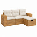 Garten Loungesofa 3-teilig Natur Akazienholz mit cremefarbenen Polyesterkissen L-Form 208 x 138 x 70 cm