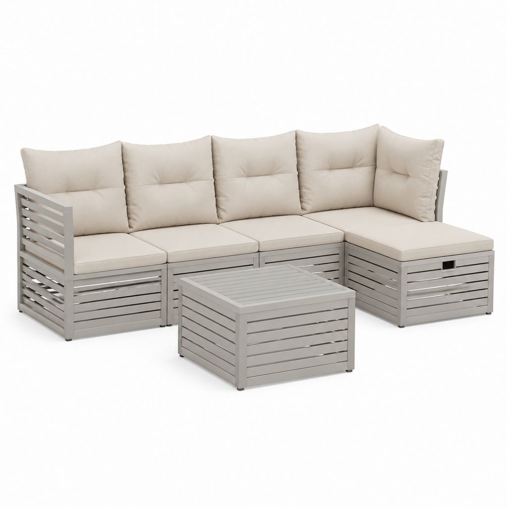 Gartenlounge Ecksofa Set Grau Aluminium Polyester mit Couchtisch 220 x 150 x 85 cm