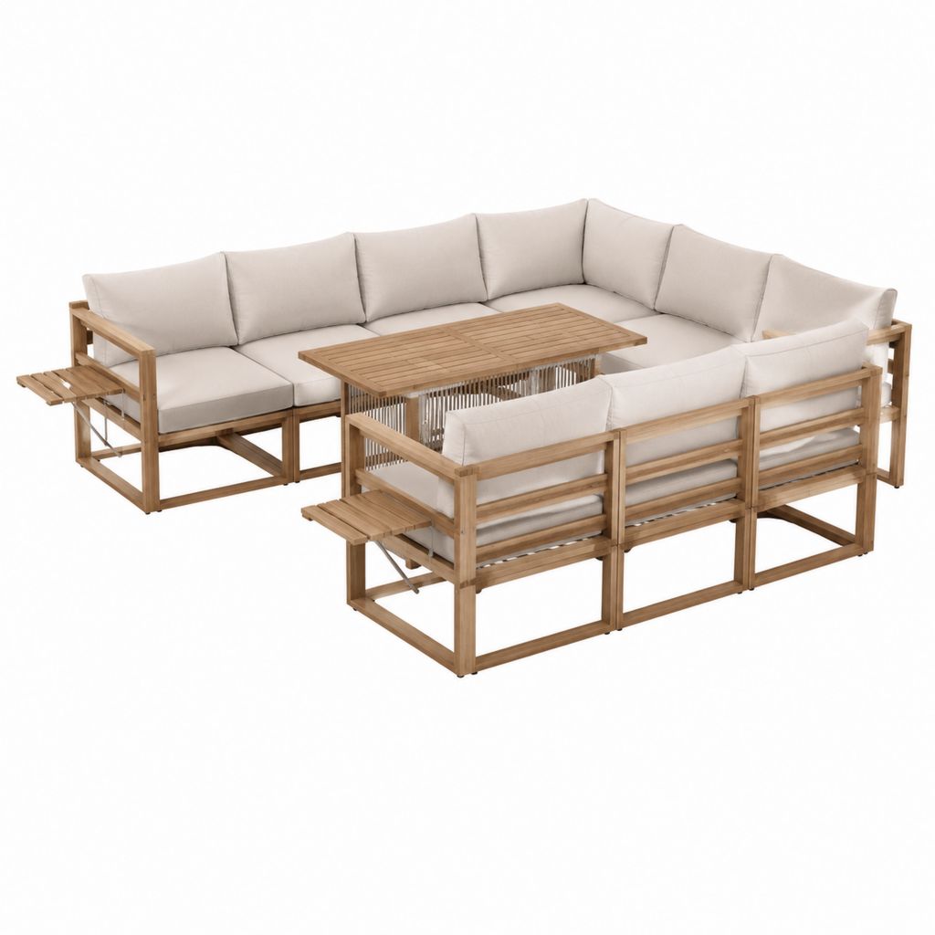 Gartenlounge Set U-Form Beige Akazien-Massivholz mit Polyesterkissen 255 x 255 x 70 cm