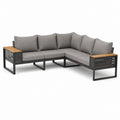 Garten-Ecksofa 3-Sitzer Grau Stahl Akazienholz L-Form 220 x 220 x 72 cm